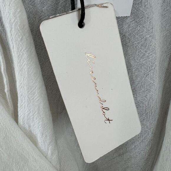 Line And Dot White Orange Top Linen Knotted Front Ruffle Sleeve Size Large L NEW - Picture 9 of 11